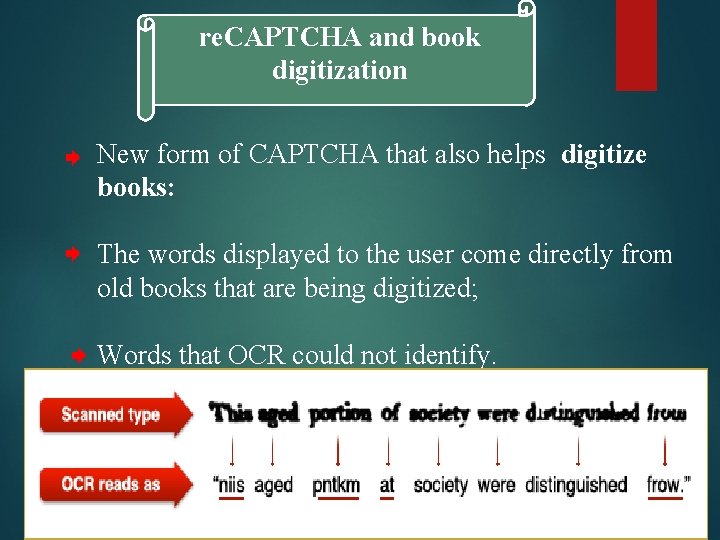 re. CAPTCHA and book digitization New form of CAPTCHA that also helps digitize books: