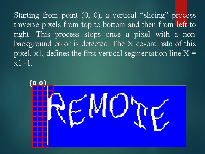 Starting from point (0, 0), a vertical “slicing” process traverse pixels from top to