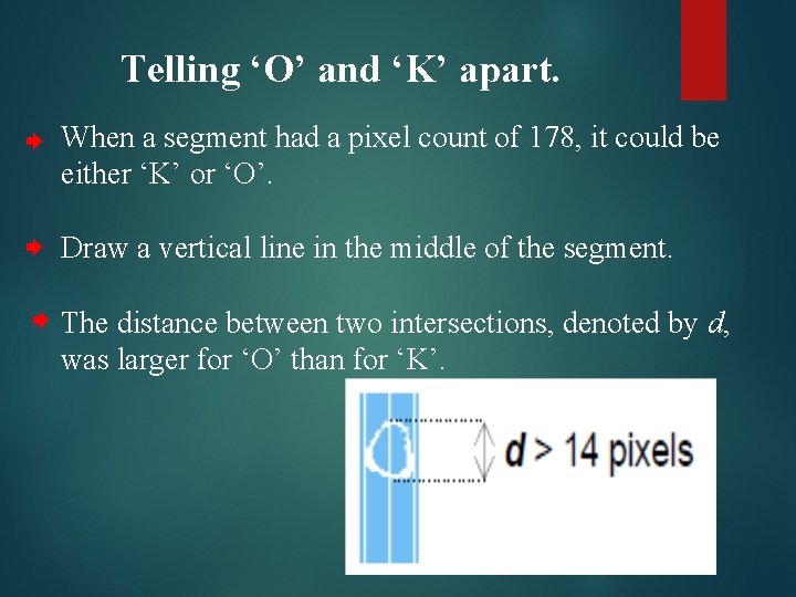 Telling ‘O’ and ‘K’ apart. When a segment had a pixel count of 178,