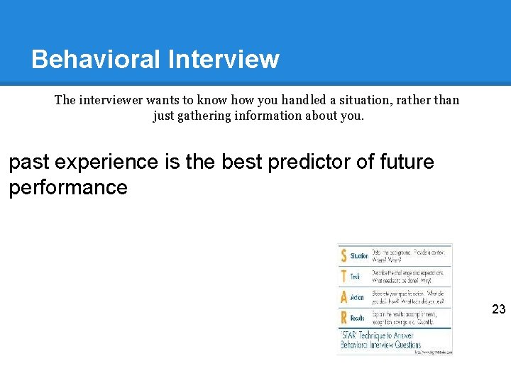 Behavioral Interview The interviewer wants to know how you handled a situation, rather than