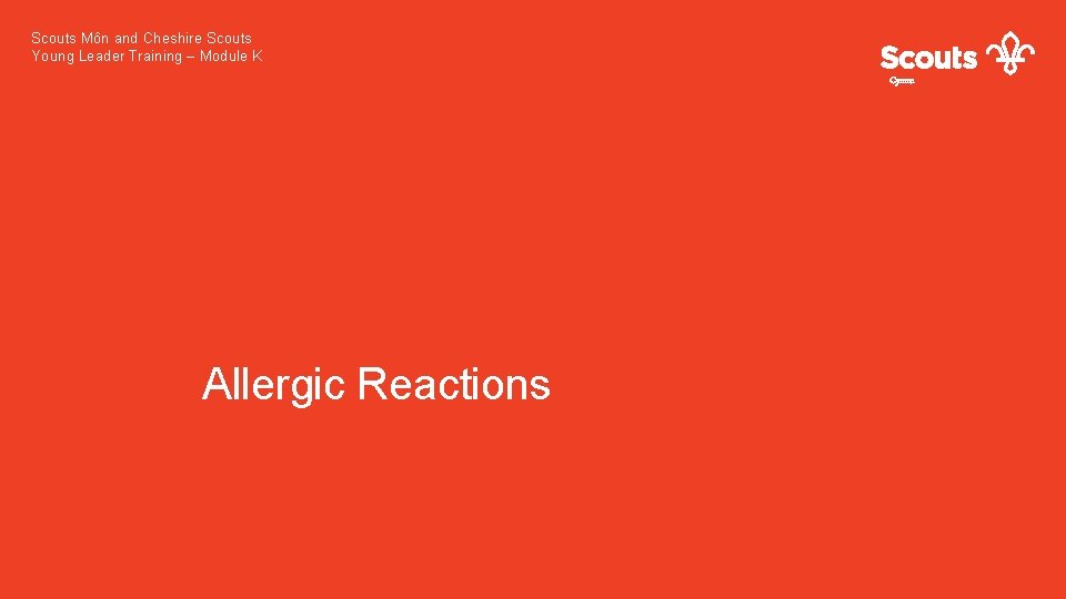 Scouts Môn and Cheshire Scouts Young Leader Training – Module K Cymru Allergic Reactions