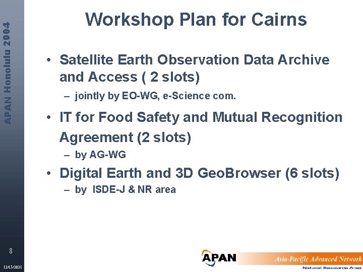 APAN Honolulu 2004 Workshop Plan for Cairns • Satellite Earth Observation Data Archive and