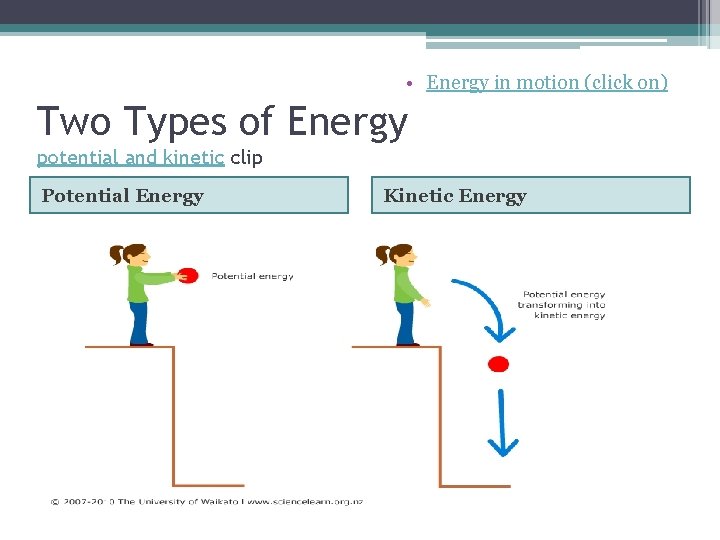 • Energy in motion (click on) Two Types of Energy potential and kinetic