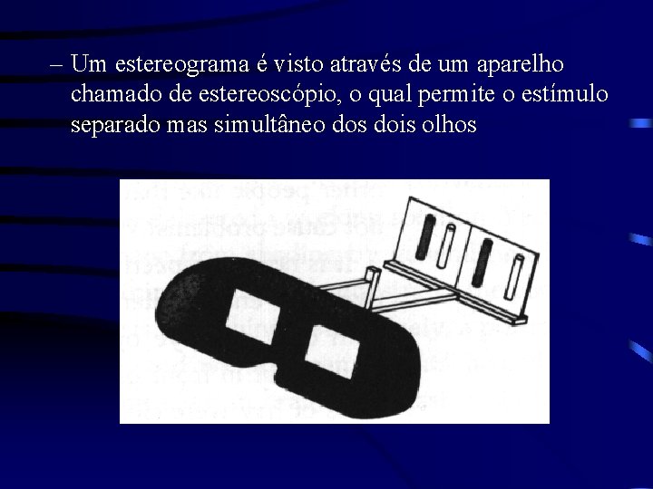 – Um estereograma é visto através de um aparelho chamado de estereoscópio, o qual