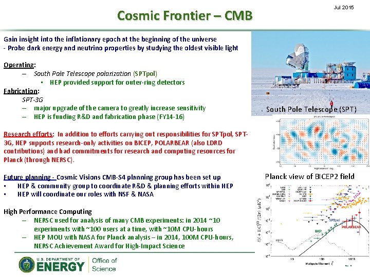 Cosmic Frontier – CMB Jul 2015 Gain insight into the inflationary epoch at the