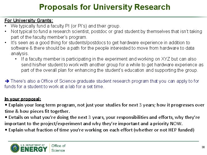 Proposals for University Research For University Grants: • We typically fund a faculty PI