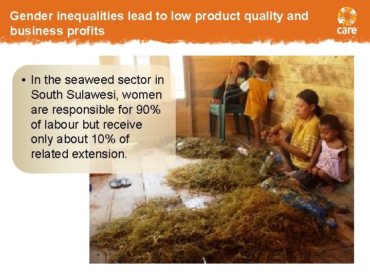 Gender inequalities lead to low product quality and business profits • In the seaweed