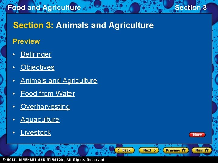 Food and Agriculture Section 3: Animals and Agriculture Preview • Bellringer • Objectives •