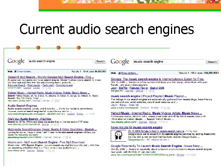 Current audio search engines 