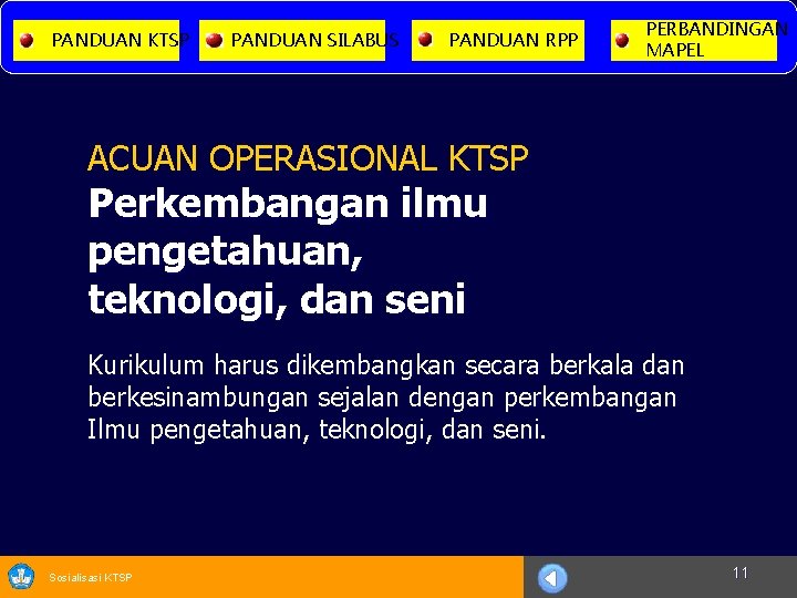 PANDUAN KTSP PANDUAN SILABUS PANDUAN RPP PERBANDINGAN MAPEL ACUAN OPERASIONAL KTSP Perkembangan ilmu pengetahuan,