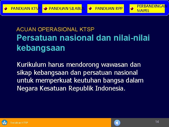 PANDUAN KTSP PANDUAN SILABUS PANDUAN RPP PERBANDINGAN MAPEL ACUAN OPERASIONAL KTSP Persatuan nasional dan