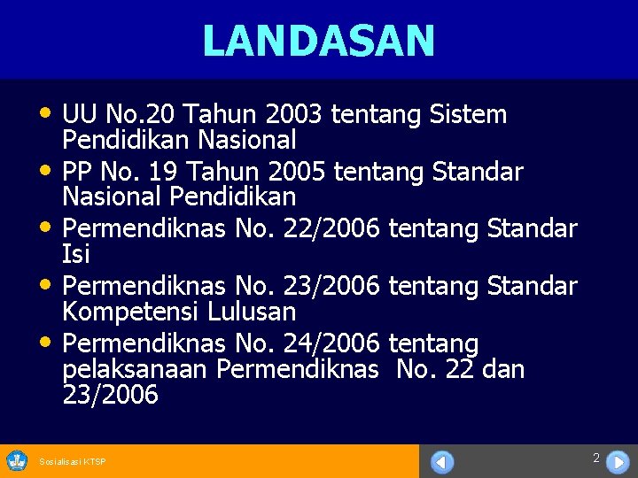 LANDASAN • UU No. 20 Tahun 2003 tentang Sistem Pendidikan Nasional • PP No.