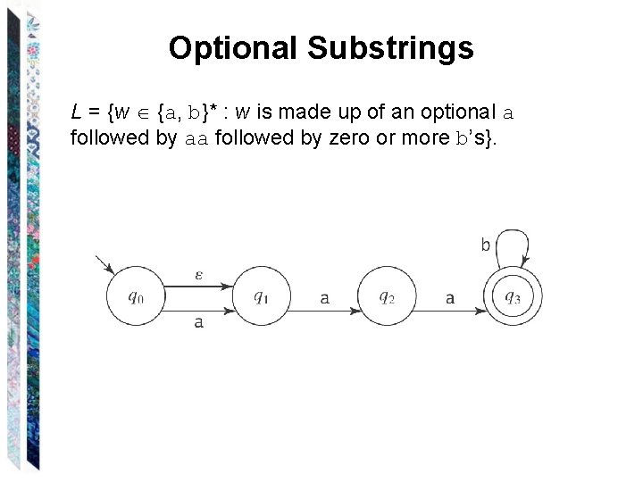 Optional Substrings L = {w {a, b}* : w is made up of an