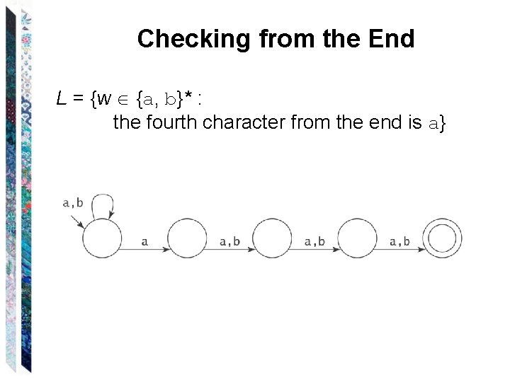 Checking from the End L = {w {a, b}* : the fourth character from