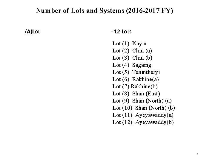 Number of Lots and Systems (2016 -2017 FY) (A)Lot - 12 Lots Lot (1)