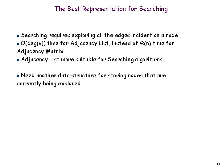 The Best Representation for Searching requires exploring all the edges incident on a node