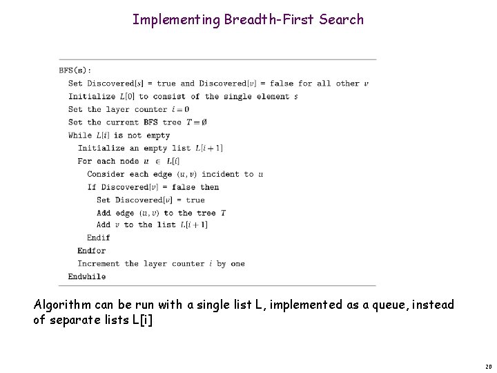 Implementing Breadth-First Search Algorithm can be run with a single list L, implemented as