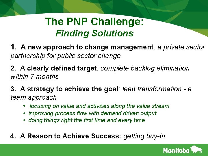 The PNP Challenge: Finding Solutions 1. A new approach to change management: a private