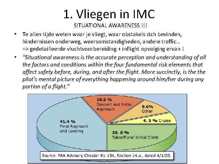 1. Vliegen in IMC SITUATIONAL AWARENESS !!! • Te allen tijde weten waar je