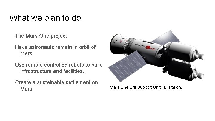 What we plan to do. The Mars One project Have astronauts remain in orbit