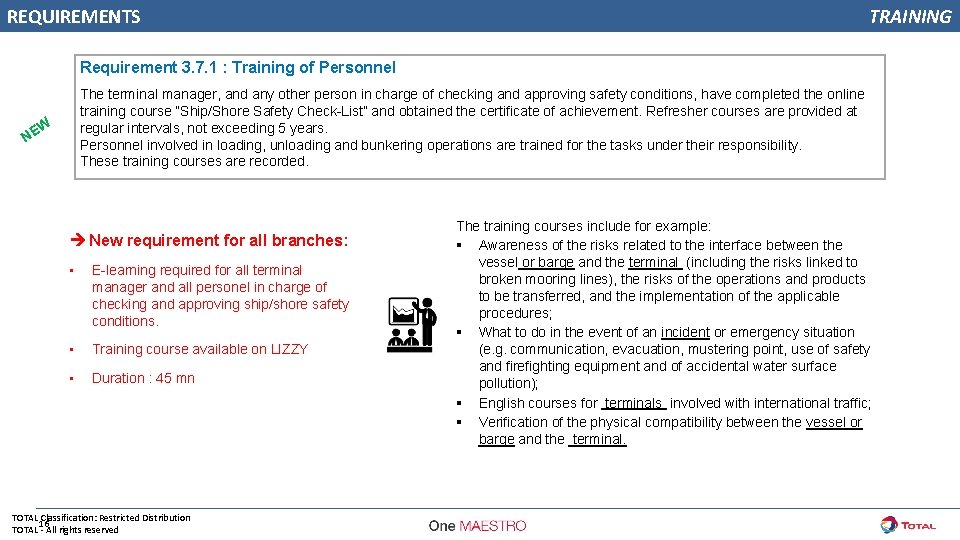 REQUIREMENTS TRAINING Requirement 3. 7. 1 : Training of Personnel NE The terminal manager,