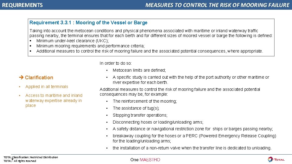 REQUIREMENTS MEASURES TO CONTROL THE RISK OF MOORING FAILURE Requirement 3. 3. 1 :