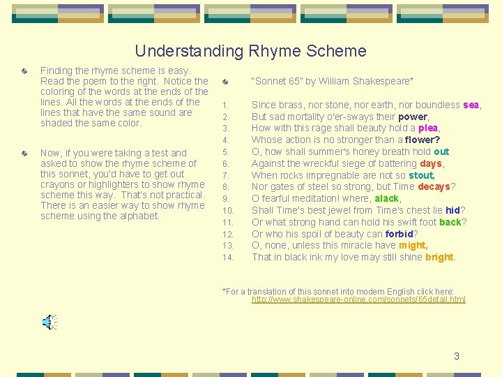 Understanding Rhyme Scheme Finding the rhyme scheme is easy. Read the poem to the