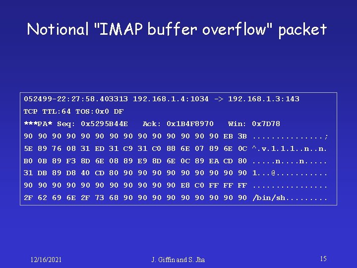 Notional "IMAP buffer overflow" packet 052499 -22: 27: 58. 403313 192. 168. 1. 4: