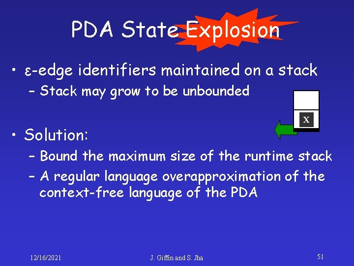 PDA State Explosion • ε-edge identifiers maintained on a stack – Stack may grow