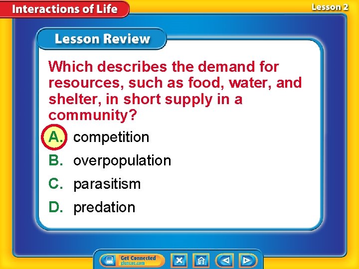 Which describes the demand for resources, such as food, water, and shelter, in short