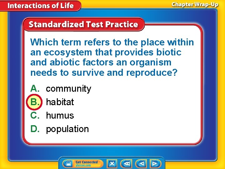 Which term refers to the place within an ecosystem that provides biotic and abiotic