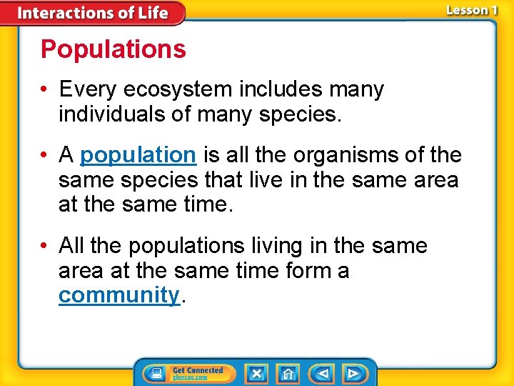 Populations • Every ecosystem includes many individuals of many species. • A population is