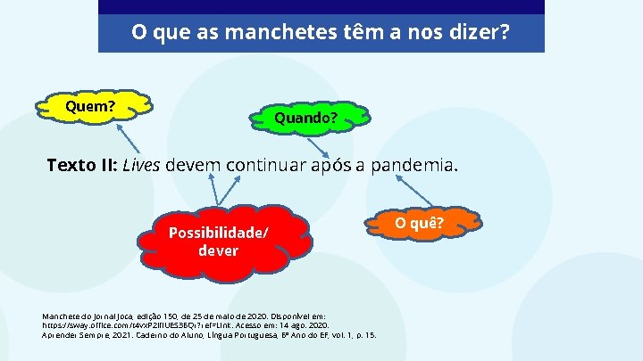 O que as manchetes têm a nos dizer? Quem? Quando? Texto II: Lives devem