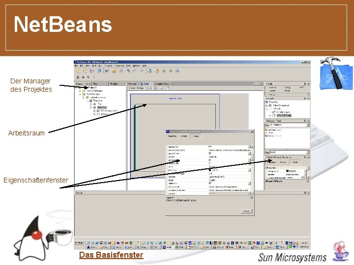 Net. Beans Der Manager des Projektes Arbeitsraum Eigenschaftenfenster Das Basisfenster 