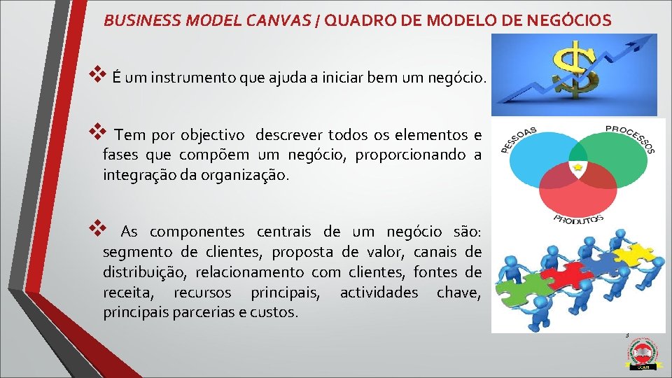 BUSINESS MODEL CANVAS / QUADRO DE MODELO DE NEGÓCIOS v É um instrumento que