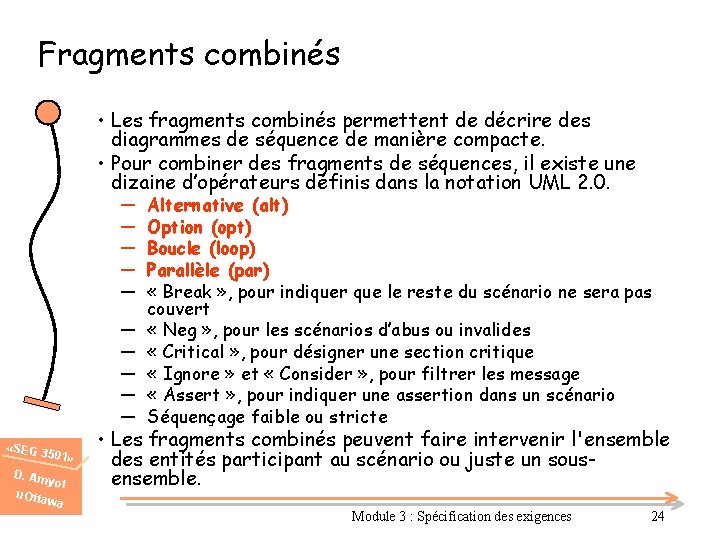 Fragments combinés • Les fragments combinés permettent de décrire des diagrammes de séquence de