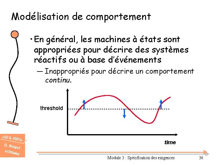 Modélisation de comportement • En général, les machines à états sont appropriées pour décrire