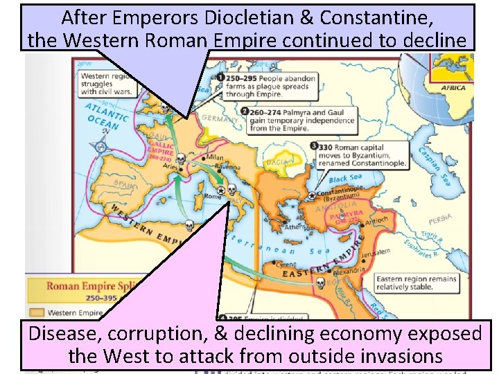 After Emperors Diocletian & Constantine, The Collapse the Roman the Western Romanof Empire continued