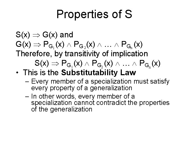 Properties of S S(x) G(x) and G(x) PG 1 (x) PG 2(x) … PGn