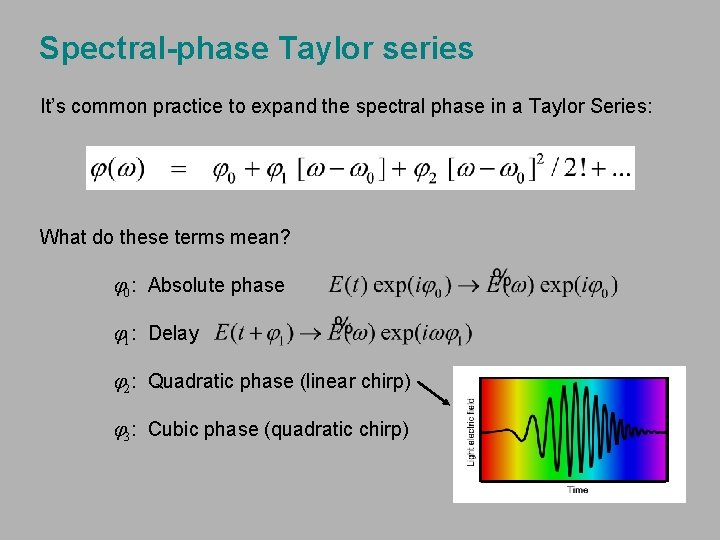 Spectral-phase Taylor series It’s common practice to expand the spectral phase in a Taylor
