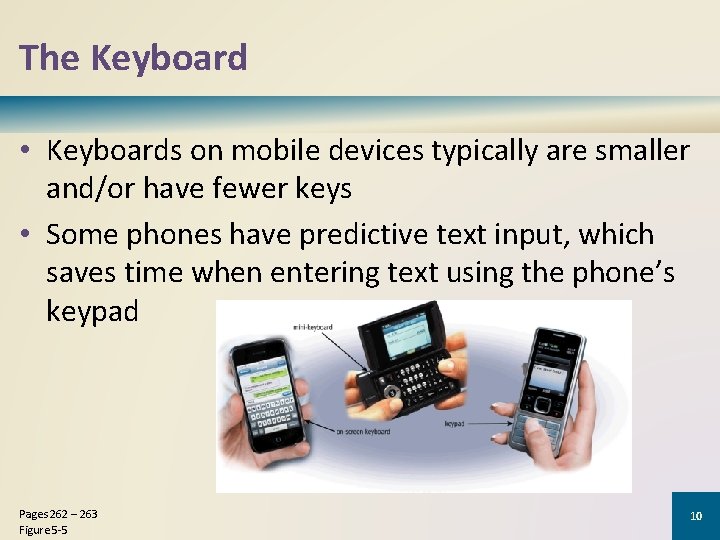 The Keyboard • Keyboards on mobile devices typically are smaller and/or have fewer keys