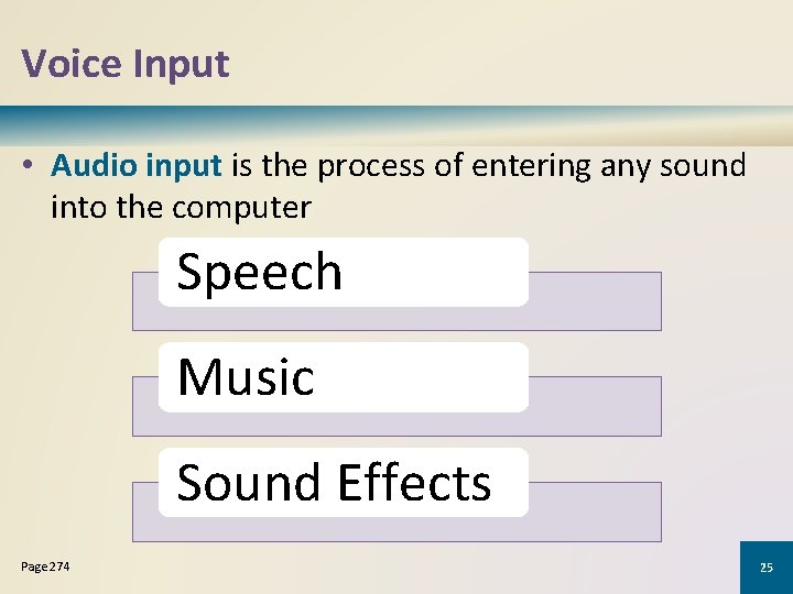 Voice Input • Audio input is the process of entering any sound into the