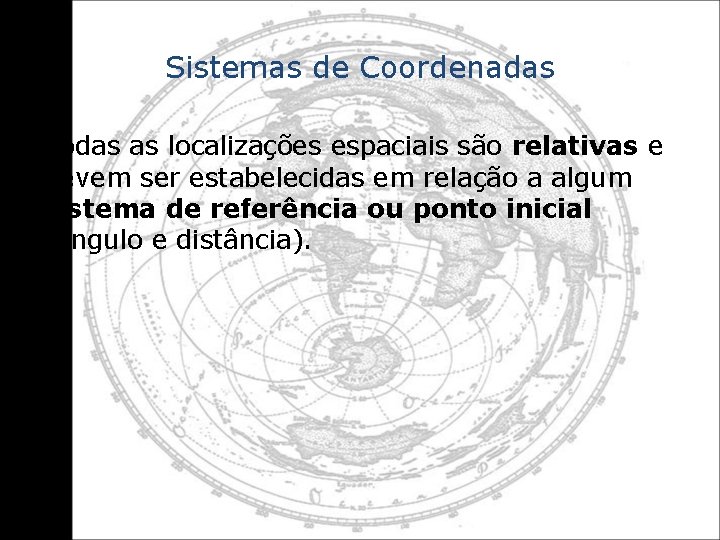 Sistemas de Coordenadas Todas as localizações espaciais são relativas e devem ser estabelecidas em