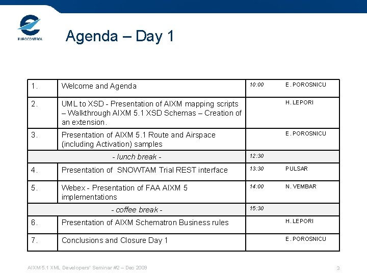 Agenda – Day 1 10: 00 E. POROSNICU 1. Welcome and Agenda 2. UML