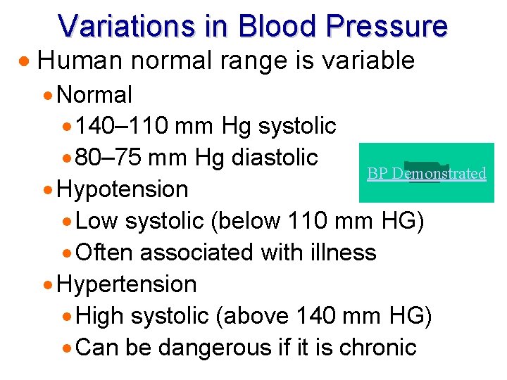 Variations in Blood Pressure · Human normal range is variable · Normal · 140–