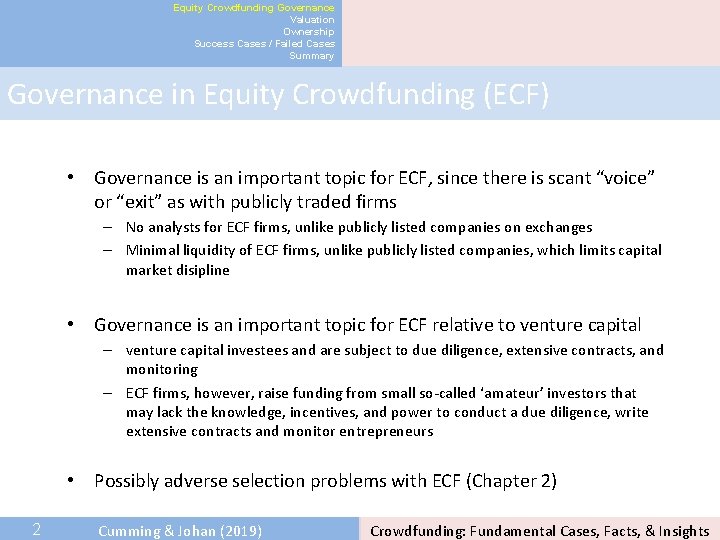 Equity Crowdfunding Governance Valuation Ownership Success Cases / Failed Cases Summary Governance in Equity