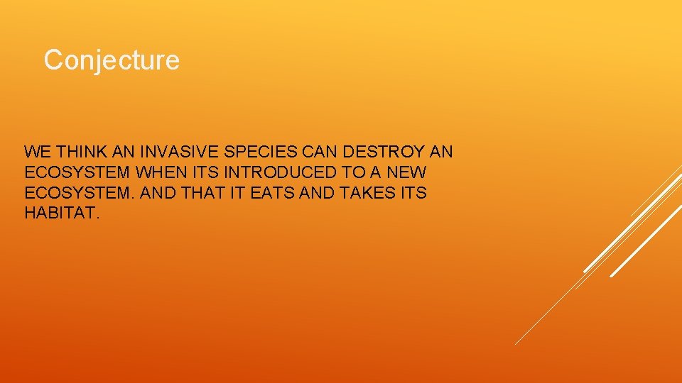 Conjecture WE THINK AN INVASIVE SPECIES CAN DESTROY AN ECOSYSTEM WHEN ITS INTRODUCED TO