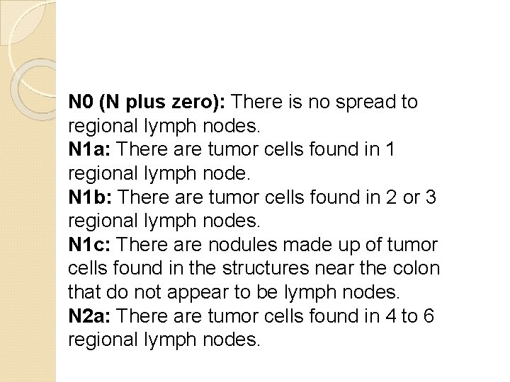 N 0 (N plus zero): There is no spread to regional lymph nodes. N