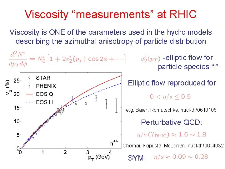 Viscosity “measurements” at RHIC Viscosity is ONE of the parameters used in the hydro