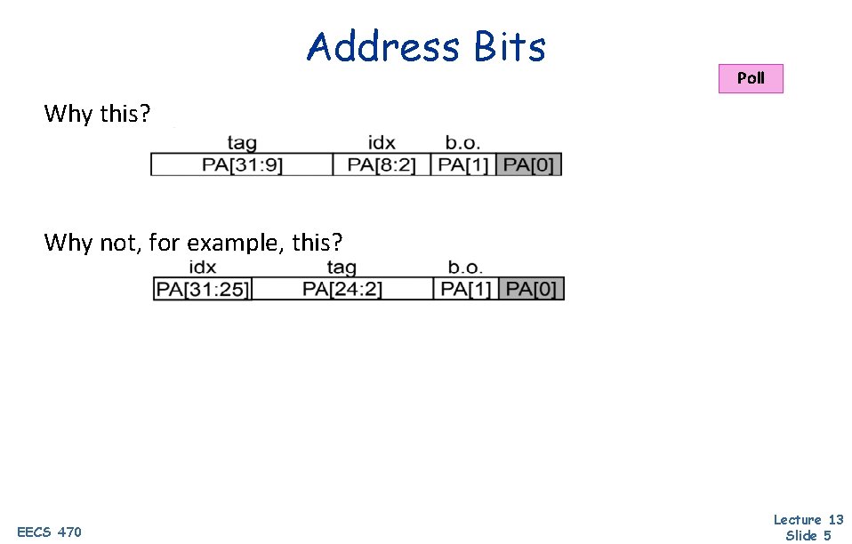 Address Bits Poll Why this? Why not, for example, this? EECS 470 Lecture 13